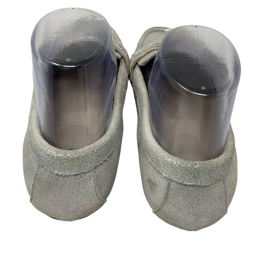 LANDS END Womens 8D (Wide)  Metallic Silver Comfort Suede Leather Slip on Loafer